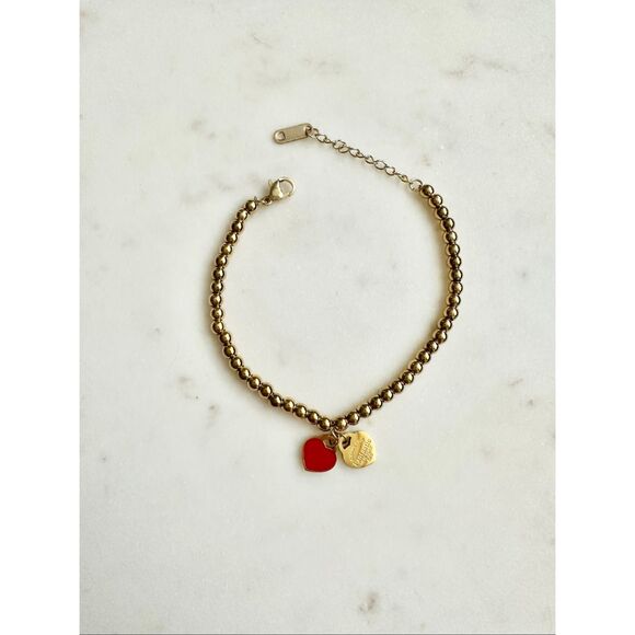 Red and gold color heart beaded bracelet - Picture 1 of 4